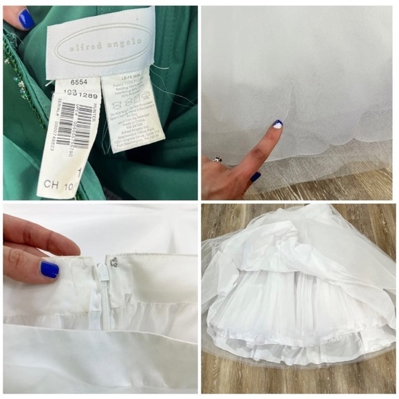 Alfred Angelo Sz 10 Hunter Green Long Formal Gathered Gown Train Dress Petticoat - Picture 11 of 11